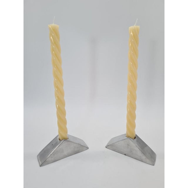 Modern Candlesticks in Polished Aluminium, 2000s, Set of 2 For Sale - Image 6 of 9