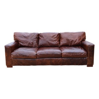 Restoration Hardware Maxwell Leather Sofa - 7ft - Down Filled For Sale