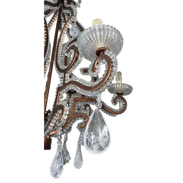 Brown 20th Century French Wrought Iron Rock Crystal Chandelier For Sale - Image 8 of 8