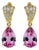 14k Yellow Gold Diamond and Natural Pink Topaz Dangle Earrings, A Pair For Sale