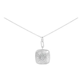 Sterling Silver 1/2 Cttw Diamond Sunburst Medallion Pendant Necklace 18 Inch Cable Chain For Sale