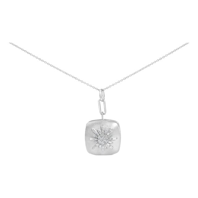 Sterling Silver 1/2 Cttw Diamond Sunburst Medallion Pendant Necklace 18 Inch Cable Chain For Sale