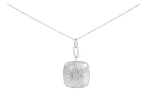 Sterling Silver 1/2 Cttw Diamond Sunburst Medallion Pendant Necklace 18 Inch Cable Chain
