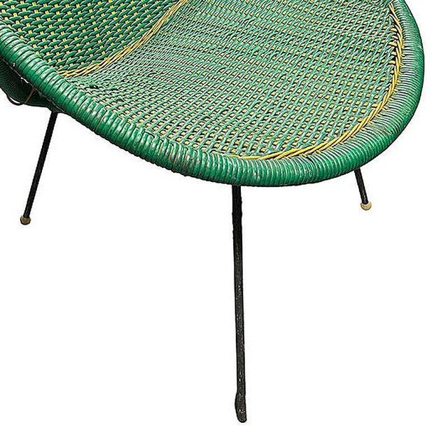 Green 1950s Sam Avedon Styled Iron Outdoor/Patio Saucer Chair W/ Nylon Weaved Seat For Sale - Image 8 of 8
