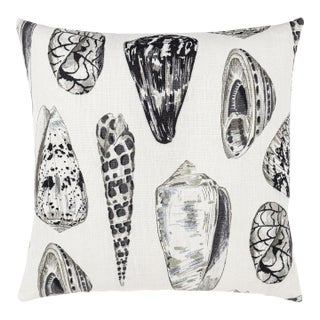 Scalamandre 22" x 22" Coquina Linen Print Pillow in Graphite For Sale