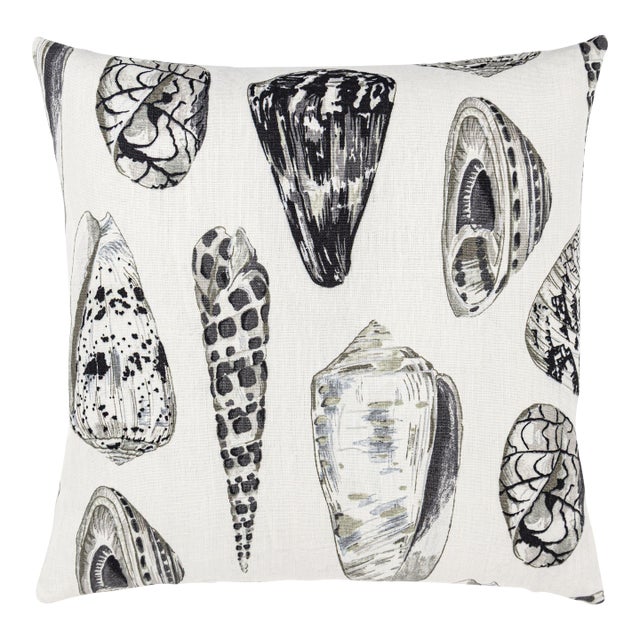 Scalamandre 22" x 22" Coquina Linen Print Pillow in Graphite For Sale
