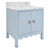 Contemporary Matthew Izzo Home Kealy Light Blue Matte Lacquer Two Door, Single Porcelain Sink Bath Vanity With Carrara Marble Top and Brass Hardware For Sale - Image 3 of 7