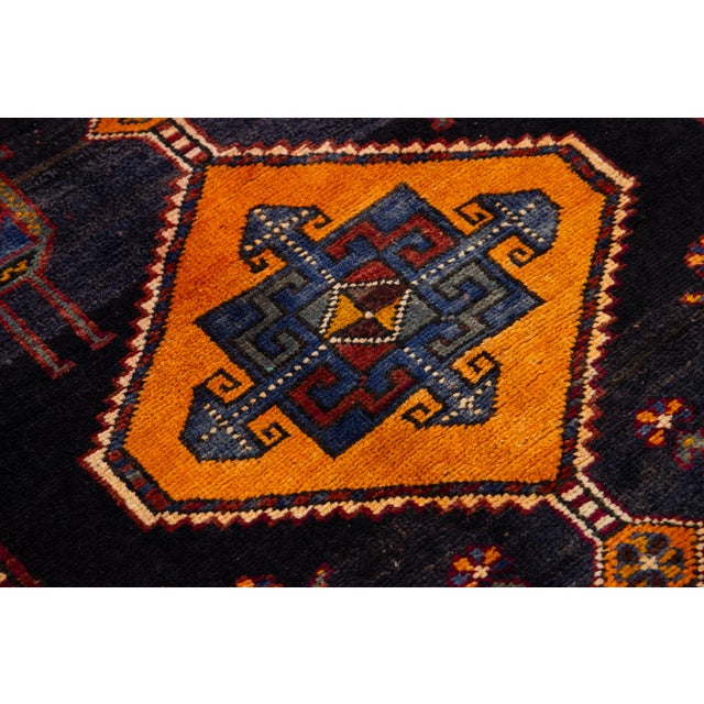 Sky Blue Vintage Persian Qashqai Runner - Hand-Knotted Tribal Wool Rug With Peacock & Medallion Design For Sale - Image 8 of 9