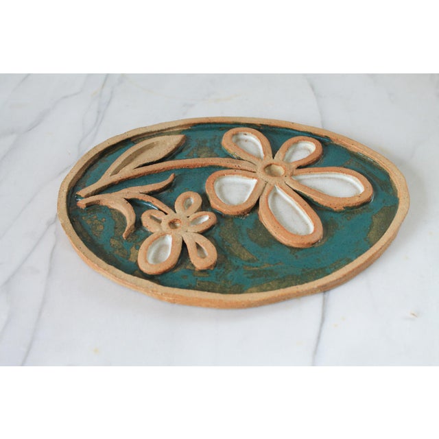 Mid-Century Modern Vintage Studio Art Pottery Floral Trivet For Sale - Image 3 of 5