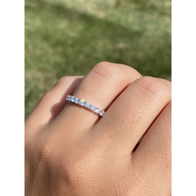 The Belarose: Ladies 14K White Gold Shared Prong Diamond Wedding Band For Sale - Image 10 of 10