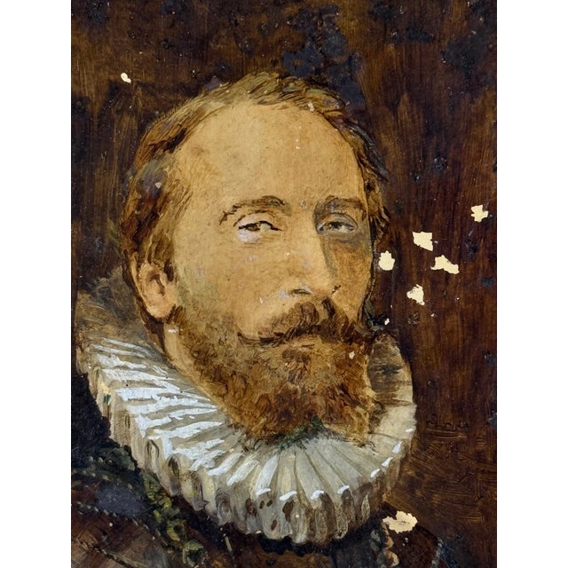 Copper Ntique European Portrait Painting on Copper in Giltwood Frame, 19th Century For Sale - Image 8 of 8