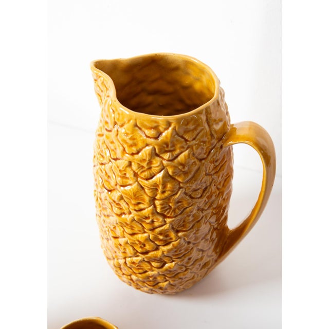 Vintage Pineapple Portuguese Earthenware Cups and Jug by Kerangol, 1960s, Set of 7 For Sale - Image 4 of 6