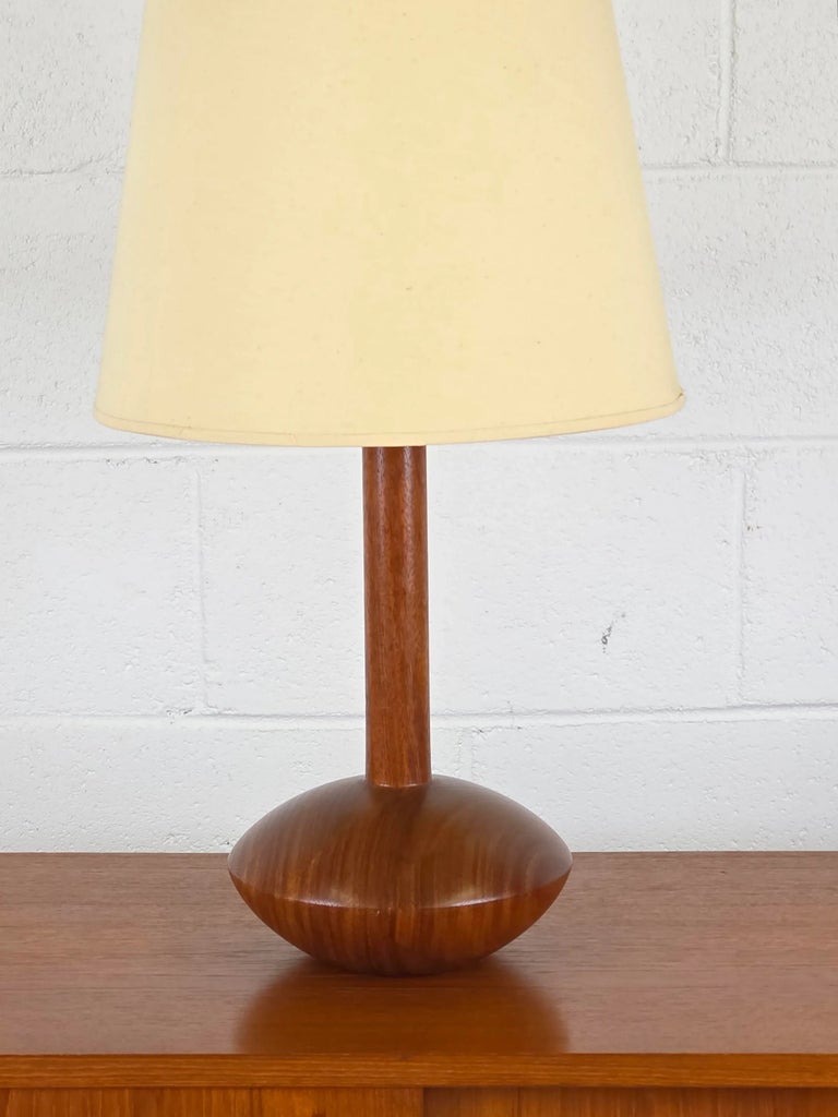 1960s Solid Danish Teak Bulbous Lamp & Shade | Chairish