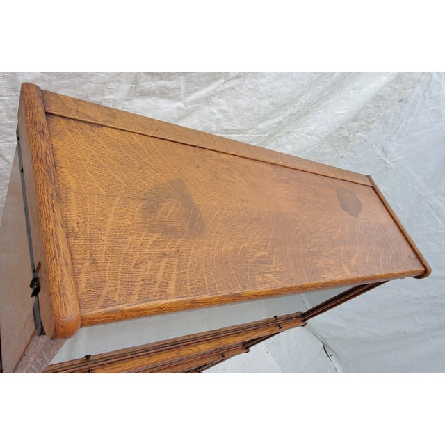 Antique 1890s Tall Wernicke Stepped Back Oak Barrister Lawyer Bookcase With 5 Stacks For Sale - Image 10 of 13