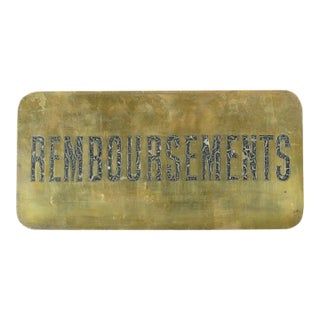 1950s Brass French Reimbursements Bank Sign For Sale