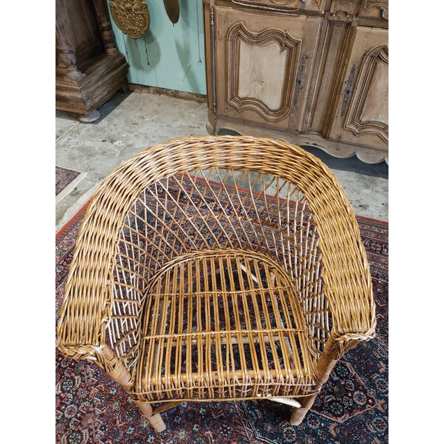 1960s Mid-Century Rattan Barrel Back Lounge Chairs & Wicker Coffee Table – Set of 5 For Sale - Image 12 of 13