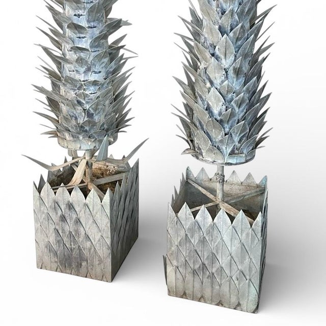 English Late 19th Century Large Potted Zinc Topiary Trees With Verdigris Finish - A Pair For Sale - Image 3 of 9