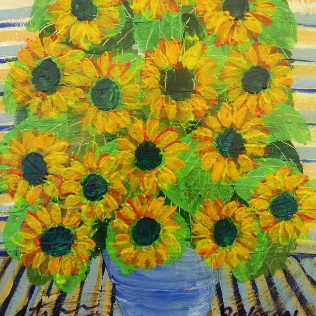 2000 - 2009 Royston du Maurier-Lebek, Yellow Daisies, Oil Painting on Canvas, Framed For Sale - Image 5 of 15