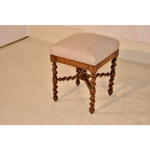 19th Century French Walnut Upholstered Stool For Sale - Image 4 of 7