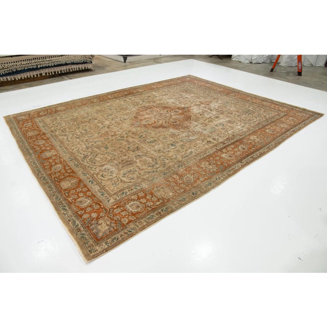 1920s Antique Handmade Persian Tabriz Wool Rug in Light Brown Color For Sale - Image 5 of 10
