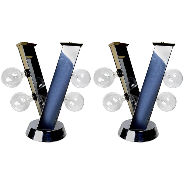 Chrome Chrome and Brass Cityscape Style Lamps - a Pair For Sale - Image 8 of 8