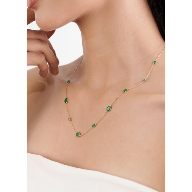 Not Yet Made - Made To Order 3.4Carat Natural Zambian Emerald Station Bezel Necklace in 14k Yellow Gold For Sale - Image 5 of 17