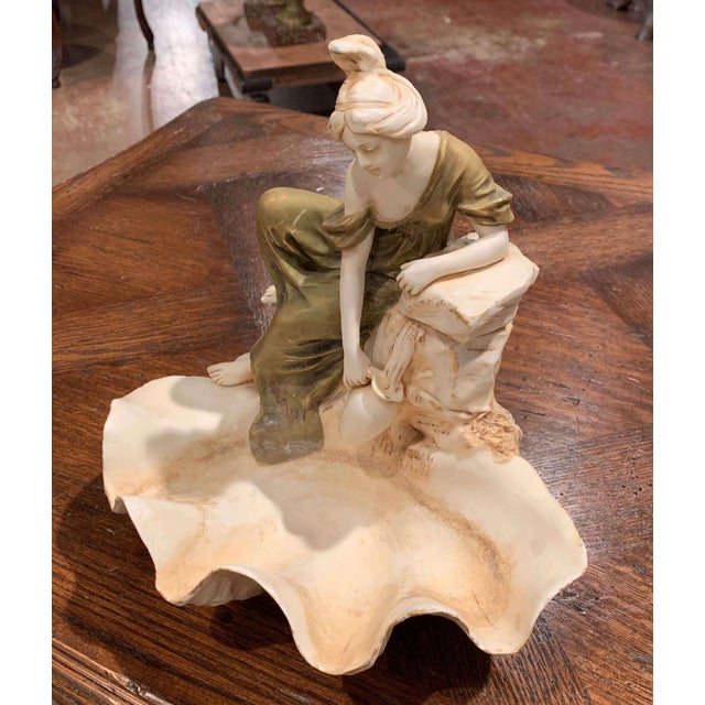 Decorate a woman's vanity or powder room with this vintage elegant ceramic Bohemian sculpture dish, crafted in the Czech...