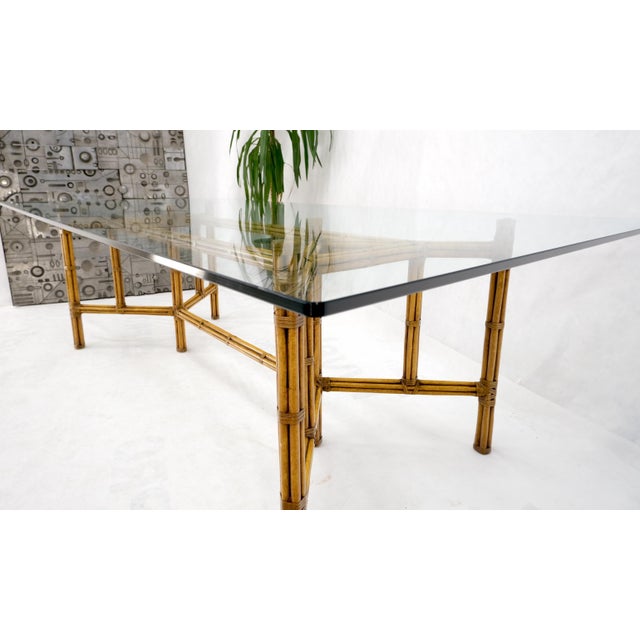 Mid 20th Century Large Bamboo & Leather Frame 3/4" Thick Glass Top Dining Conference Table For Sale - Image 17 of 18