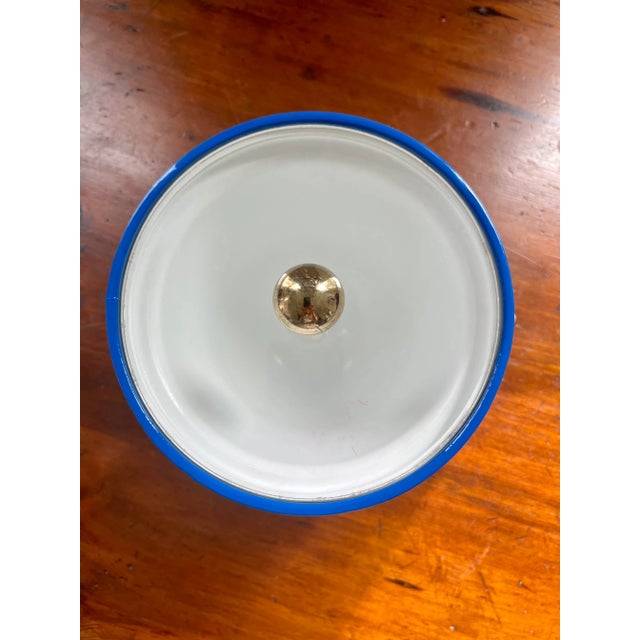 Mid-Century Modern Vintage Blue Ice Bucket With Gold Handle For Sale - Image 3 of 10