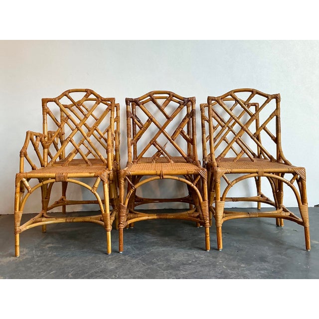 Chinoiserie Vintage Chinese Chippendale Bamboo Dining Chairs - Set of 6 For Sale - Image 3 of 12