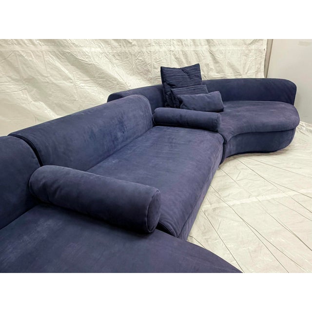 Animal Skin Three Piece "Piaf" Sectional Sofa Made in Italy by Baxter, Dark Blue Leather For Sale - Image 7 of 18