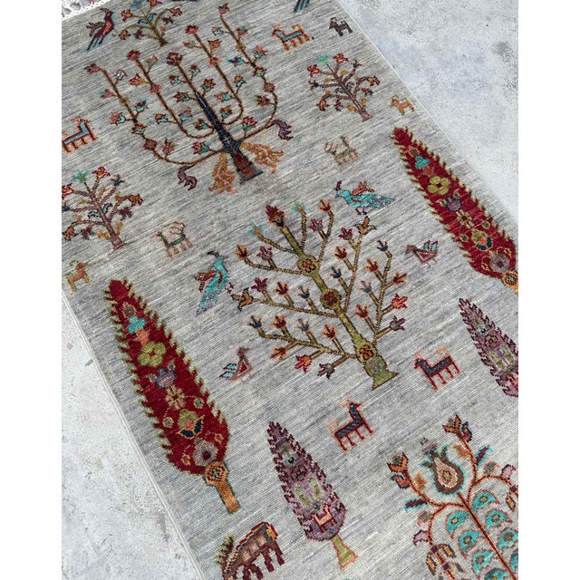 Hand-Knotted Persian Gabbeh Runner Rug – Tree of Life Motif in Earth Tones For Sale - Image 13 of 18