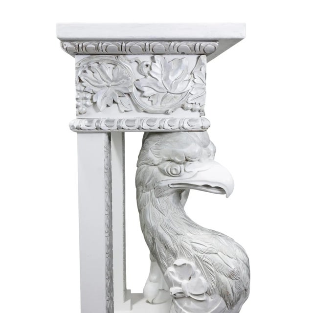 1980s 1980s Hollywood Regency Style Carved Wooden Mantel/Entrance Table (Silver-Plated Finish) For Sale - Image 5 of 16