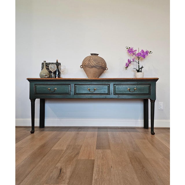 Rustic Antique British Farmhouse Green Painted Pine Kitchen Dresser ...