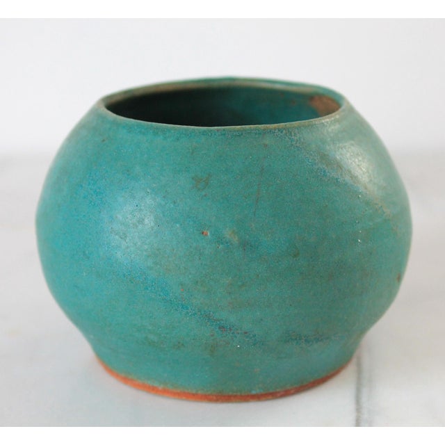 Ceramic Vintage Teal Studio Art Pottery Vessel For Sale - Image 7 of 10