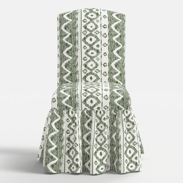 Spritely Home Ruffle Camel Back Dining Chair in Linny Ikat Sage For Sale - Image 4 of 7