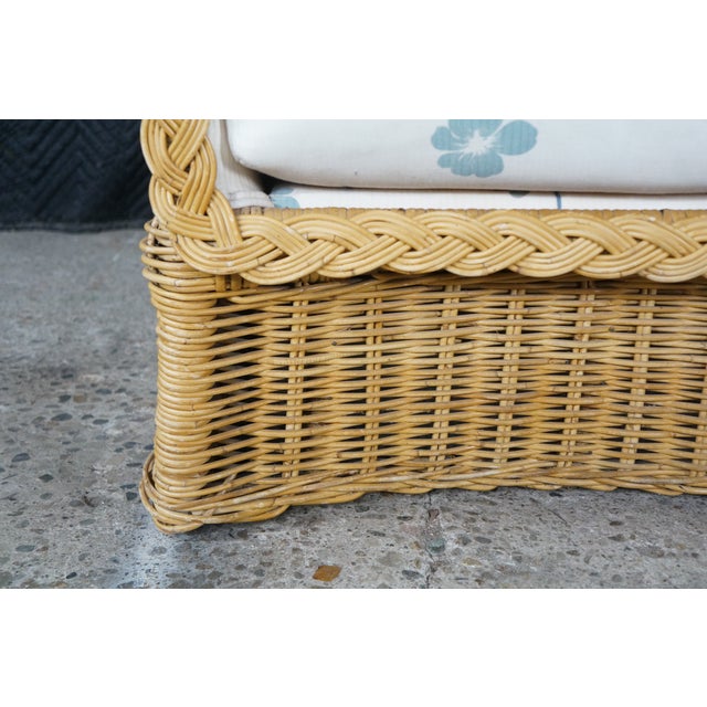 Vintage Bohemian Organic Modern Coastal Braided Wicker Barrel Patio Arm Chair For Sale - Image 9 of 18