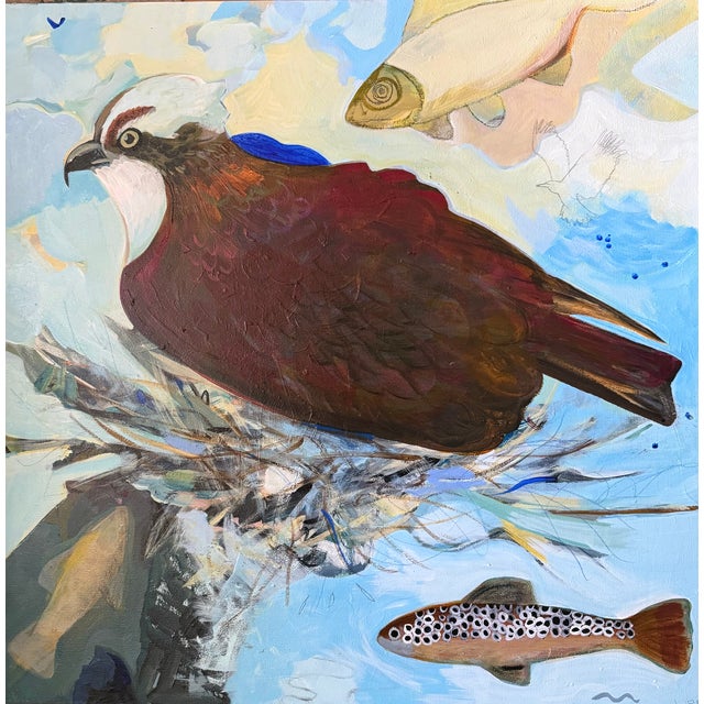 This piece was made on a 24” square stretched canvas. I used expressive marks to create the nest and more saturated tones...