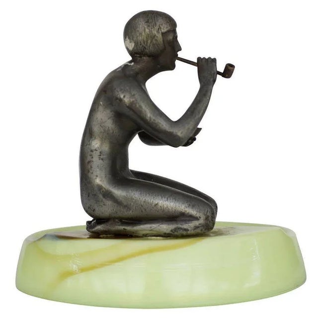 Art Deco 1930s Nude Art Deco Smoking Flapper Slag Glass Ashtray by Houzex For Sale - Image 3 of 7