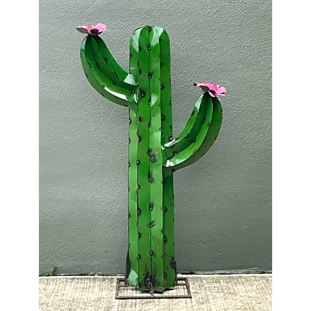 Late 20th Century Vintage Torched Metal Cut Cactus For Sale - Image 5 of 12