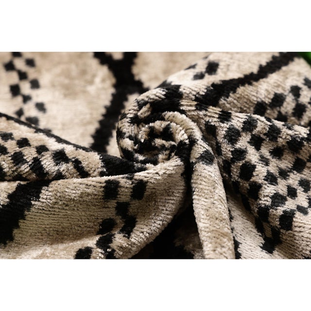 Ivory Black & Ivory Geometric Silk Velvet Pillow 20x20 | Handmade Designer Cushion For Sale - Image 8 of 8