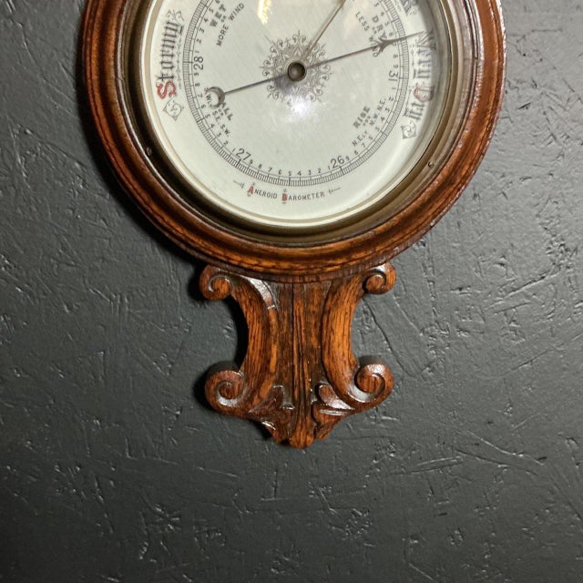 1900 - 1909 Antique Oak Barometer, 1905 For Sale - Image 5 of 7