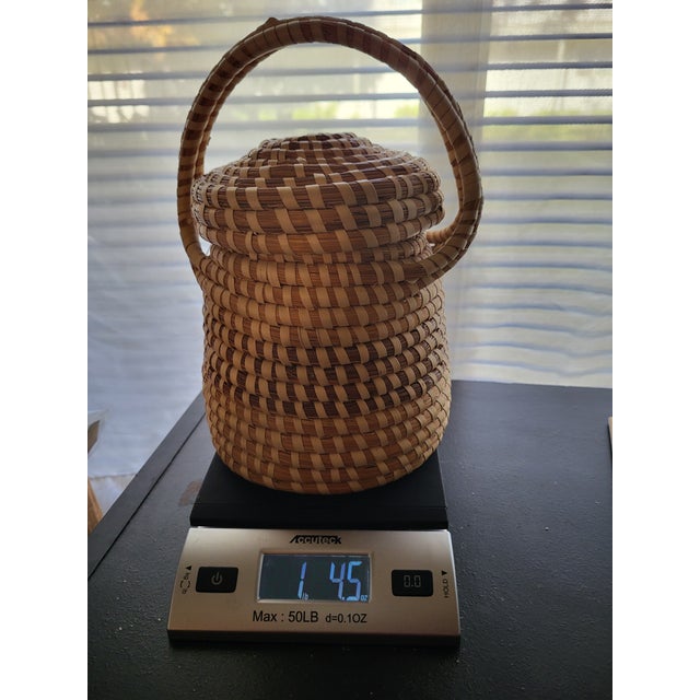 1990s Sweetgrass Hand Woven Basket With Lid For Sale - Image 11 of 11