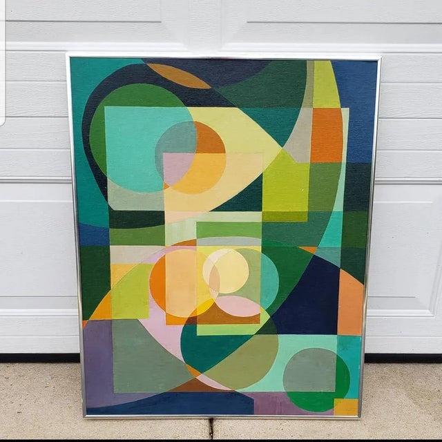 Abstract Geometric Abstract Oil Painting For Sale - Image 3 of 3