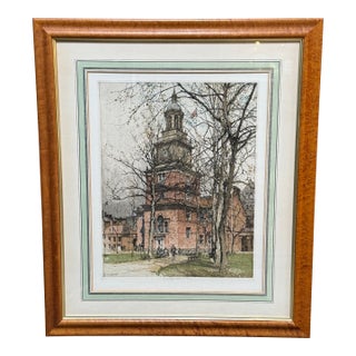 Luigi Kasimir Philadelphia Independence Hall Etching, Signed Circa 1920s For Sale