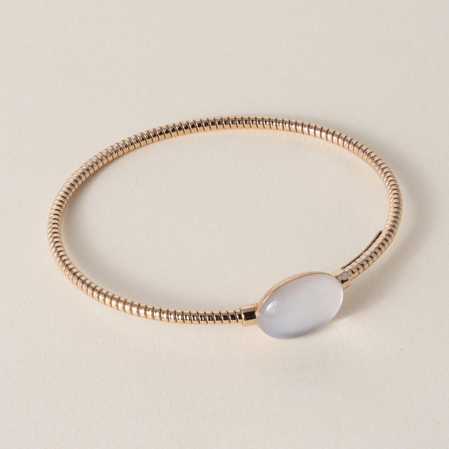 Contemporary 1990s 18k Rose Gold Fidia Tubogas Mother of Pearl Thin Bangle For Sale - Image 3 of 5