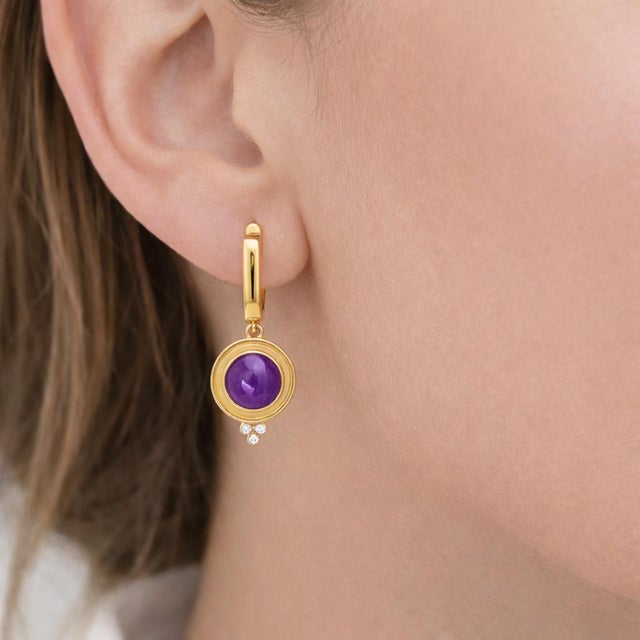 Metal Vintage Inspired Amethyst and Colorless Topaz Drop Earrings Silver, Gold, A Pair For Sale - Image 7 of 7