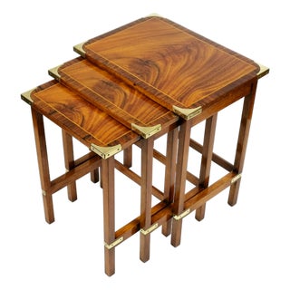 Regency English Military Campaign Nesting Tables in Mahogany, 1940s, Set of 3 For Sale