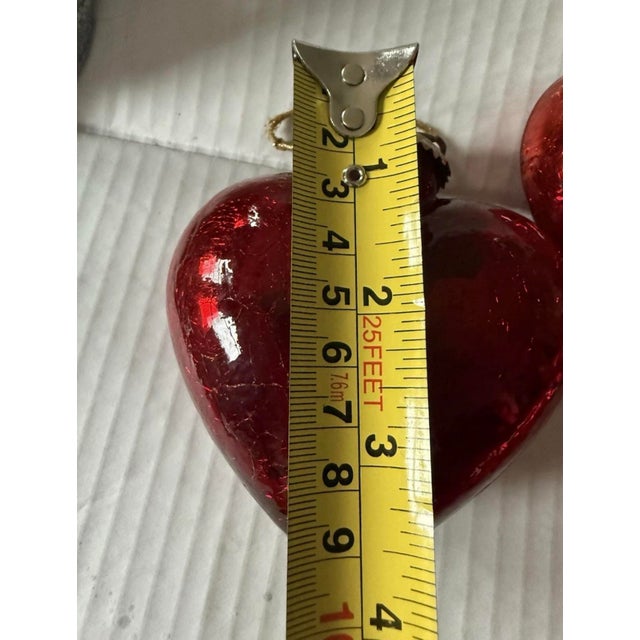 Vintage(8)Christmas Crackle Glass Kugel Style Ornaments Hearts,balls,teardrop Ruby Red Christmas Holiday Decor For Sale - Image 4 of 12