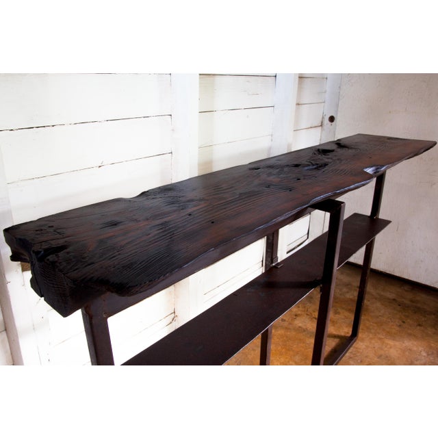 Artisan Made Organic Modern Shou Sugi Ban Long-Leaf Pine Welded Metal Console For Sale - Image 10 of 12